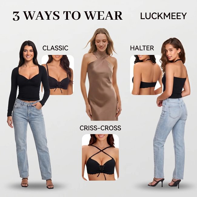 LUCKMEEY Drawstring Push Up Bra | Instant Cleavage & Anti-Sagging | Add 2 Cups Padded Wireless Strapless Bras Comfort Bra for A B C Cups Womenswear Minimalist Pink