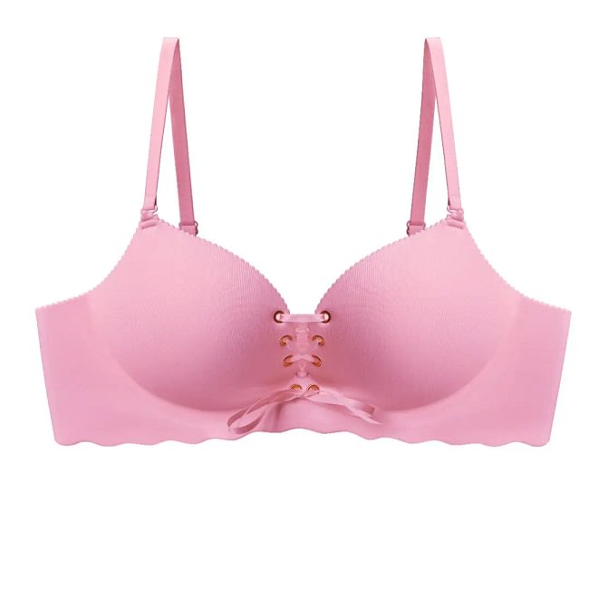 LUCKMEEY Drawstring Push Up Bra | Instant Cleavage & Anti-Sagging | Add 2 Cups Padded Wireless Strapless Bras Comfort Bra for A B C Cups Womenswear Minimalist Pink